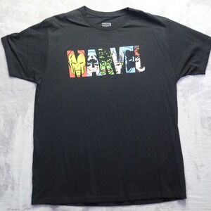 Marvel Logo Black T‎ Shirt Men's Size XL Ironman Captain America Hulk Thor